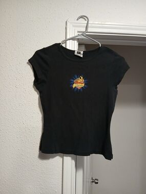 Chica Vintage Black Graphic Tee with Flame Logo